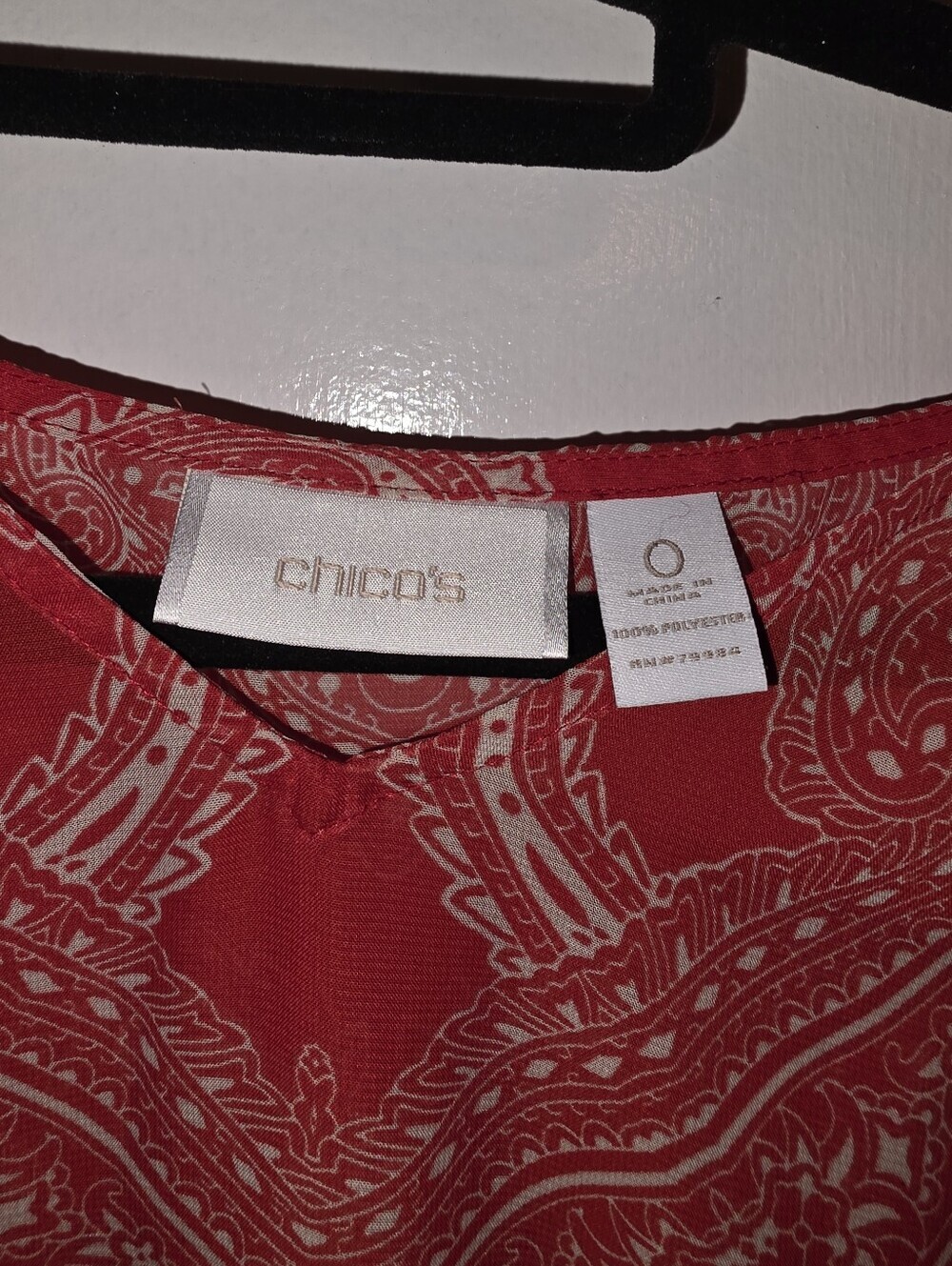 Chico's Red Sheer Paisley Peplum Tunic - Picture 2 of 3